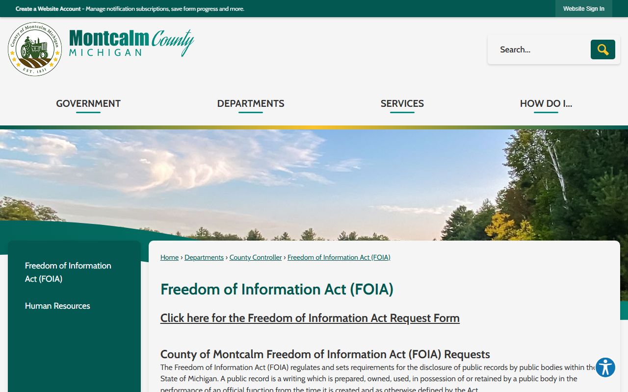 Montcalm County jail mugshots FOIA request channels for booking photos