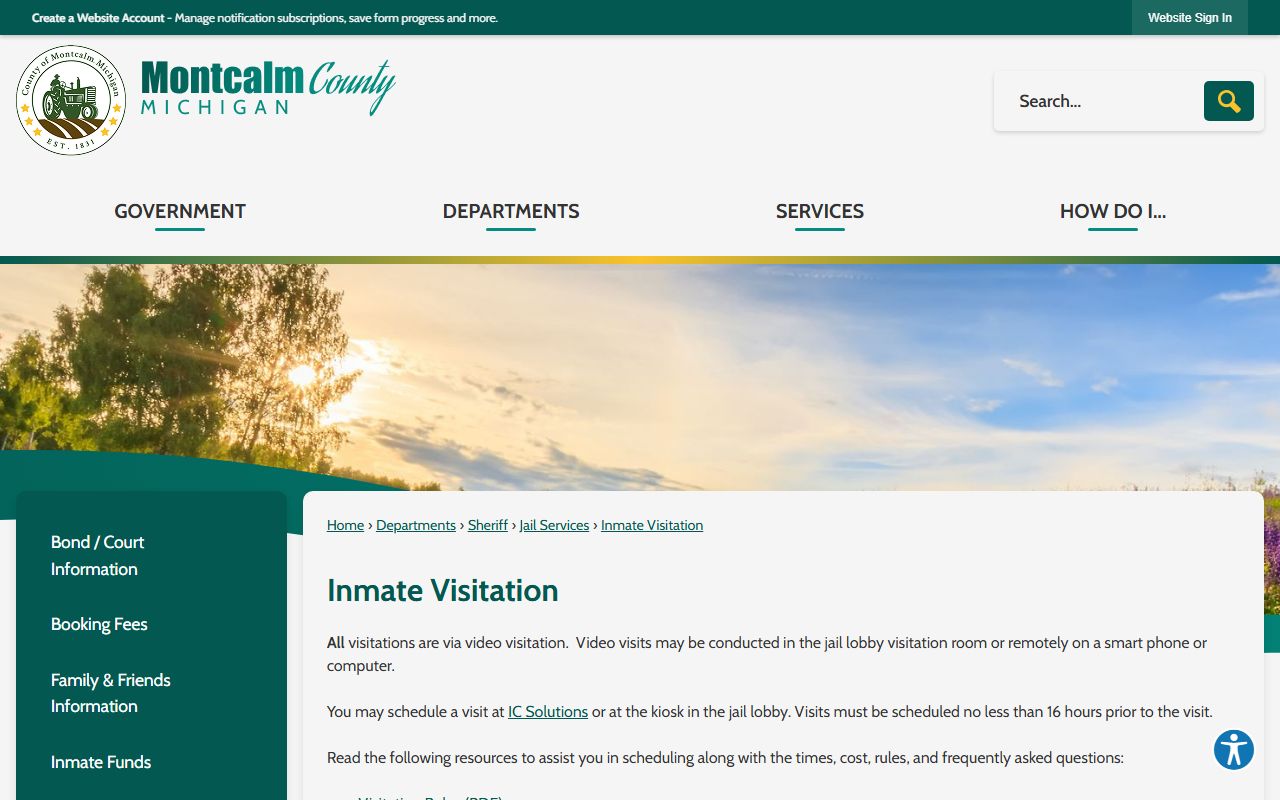 Montcalm County inmate records video visitation scheduling rules