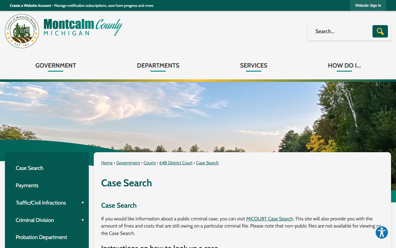 Montcalm County court records after arrest MiCOURT search instructions