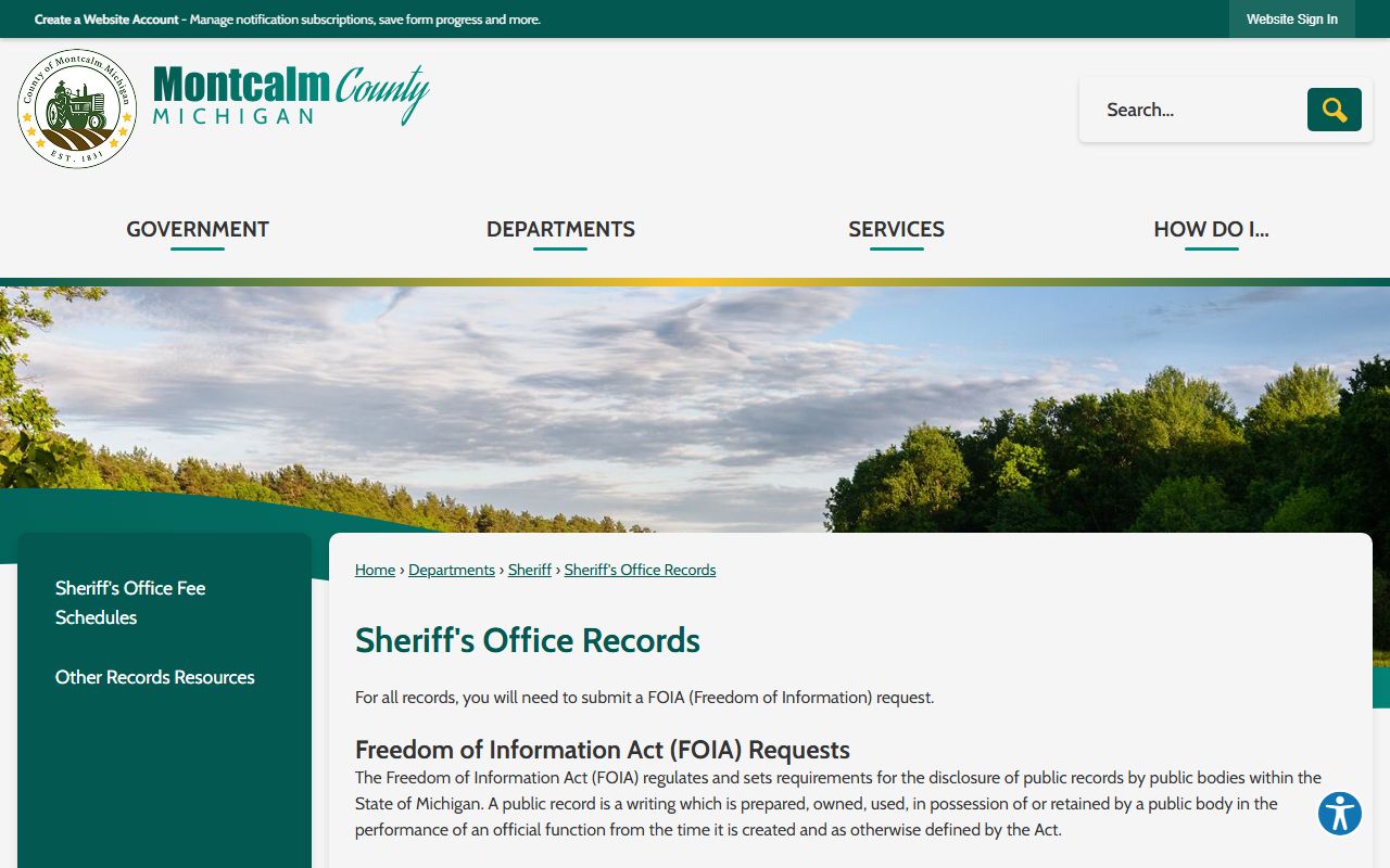 Montcalm County inmate records sheriff FOIA request channels